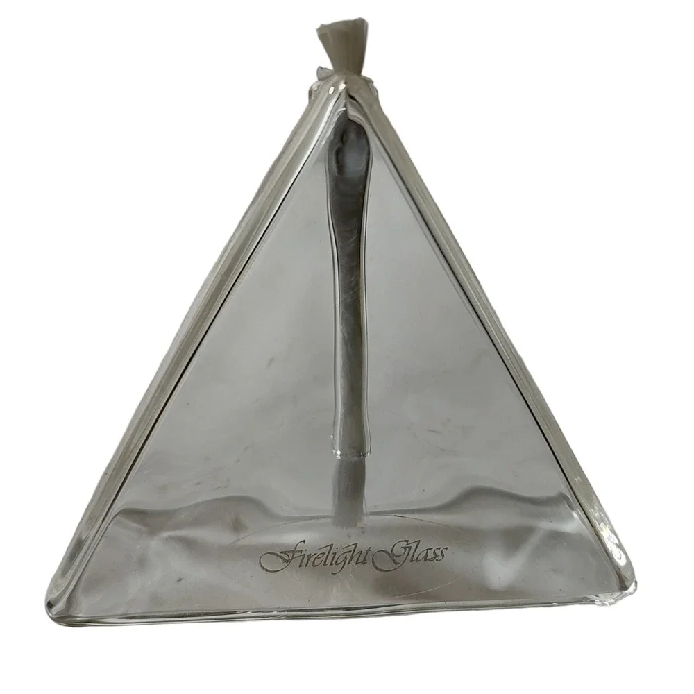 Firelight Oil Lamp Prism Hand Blown Clear Glass‎ Triangle 3.25 in With Wick